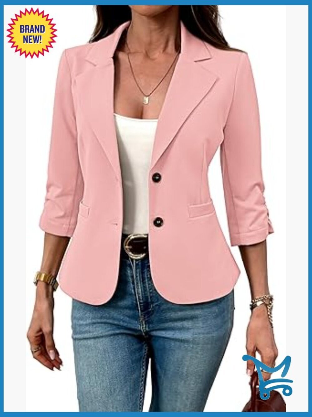 Women's 3/4 Sleeve Knit Blazer Suit Jacket with Pockets